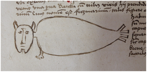 Figure 4. Sea monster called fetz, reproduced by kind permission of the Staatliche Bibliothek Neuburg an der Donau, Sign: 04/Hs. INR 10 (Eigentümer: Studienseminar Neuburg an der Donau), p. 116.