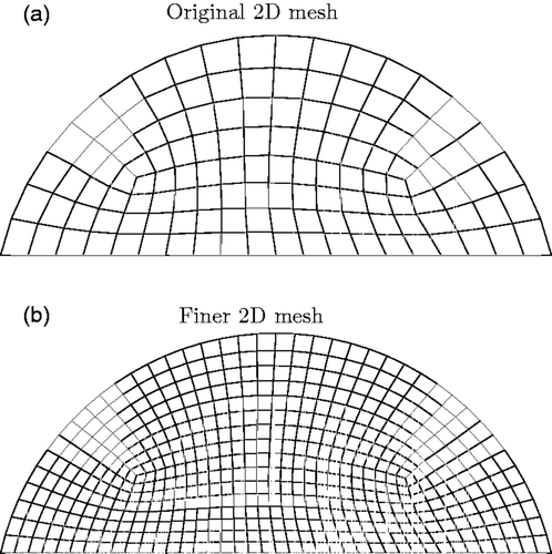 Figure D1. Finer mesh used to create measured data for original mesh in two dimensions. (a) Original 2D mesh and (b) Finer 2D mesh.