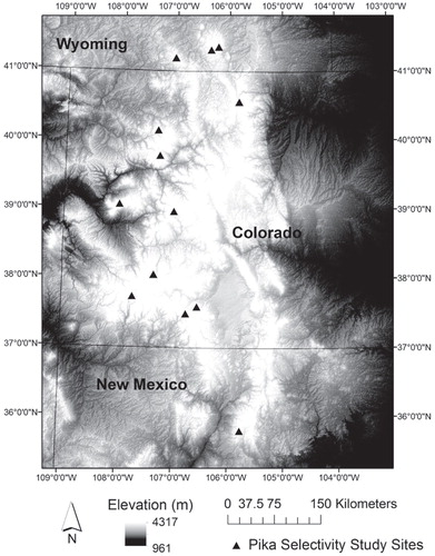 FIGURE 1. Map of sites sampled to determine dietary preferences of Ochotona princeps.