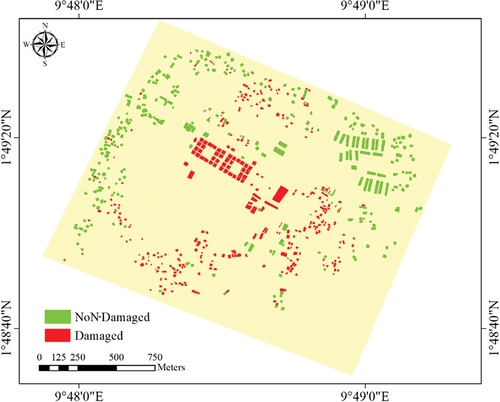 Figure 7. The sample building footprints for the first study area in both classes.