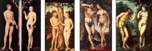 Figure 2. Examples of classic paintings depicting Adam and Eve (particulars). Eve is depicted on the left of the actual scene, right side from the observer’s viewpoint.