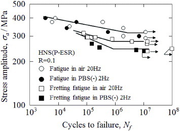 Figure 4. Stress amplitude–number of cycles to failure (S–N) relationship of HNS.