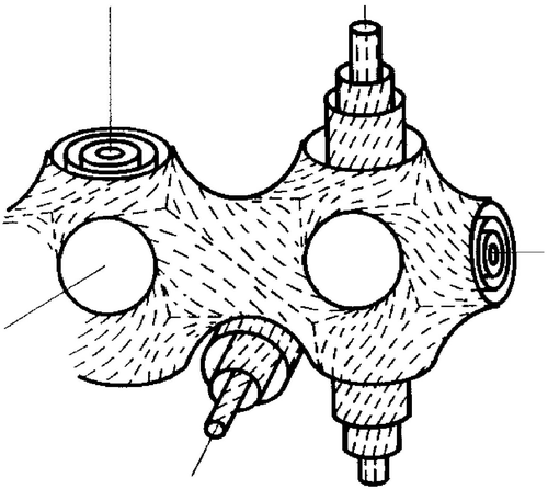 Geometrical model of blue phases involving double twist cylinders and a network of disclination lines [Citation5].