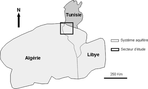 Fig. 1 Limite d'extension de l'aquifère du Continental Intercalaire (OSS Citation2003, modifié).