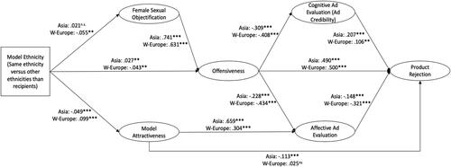 Figure 2. Results of model testing, Study 1. *p < .10; **p < .05; *** p < .01.