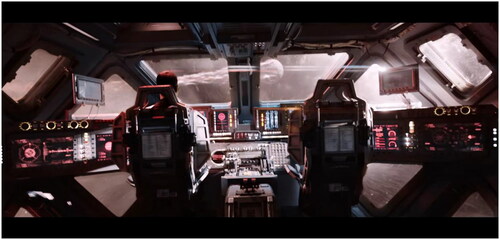 Figure 3. Scene from The Wandering Earth showing Liu Peiqiang preparing to drive the space station into Jupiter, presented from his internal focalization. (© China Film Co., Ltd.).