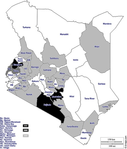 Figure 2. Concentration of households that sold farmland in response to shocks per county – 2015/2016 KIHBS (the color density represents the spread of cases of distress land sales).