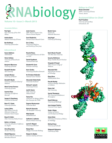 Figure 1. Cover of RNA Biology Volume 10, Issue 3 (March 2013).