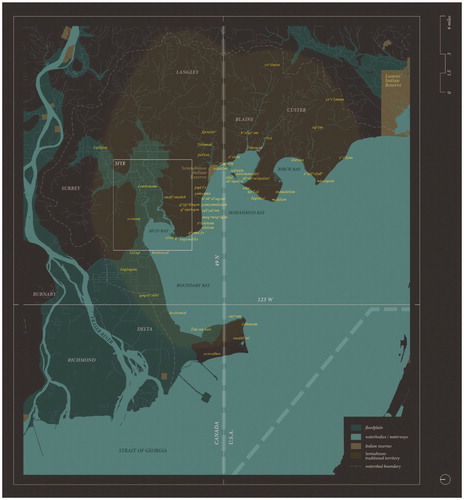 Figure 4. The traditional territory of the Semiahmoo and the 49th parallel. (Image by author.)