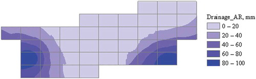 Fig. 8 Map showing distribution of annual drainage for AR soil type across the study region (see Fig. 1 for location of study region in Sudan).