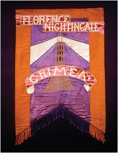 Suffrage banner celebrating Florence Nightingale (1908) by Mary Lowndes.Source: LSE Women’s Library, F04C.