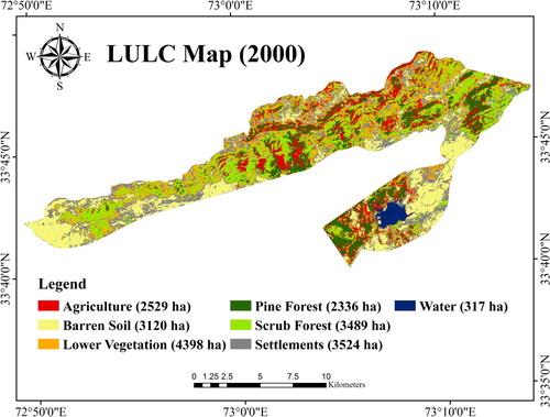 Figure 5. Land use and Land cover map of Margalla Hills National Park for the year 2000.