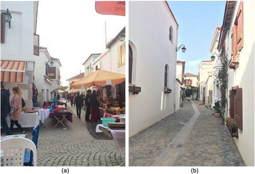 Figure 4. (a and b) Sığacık streets during the producers market.Source: Salieva Citation2016.