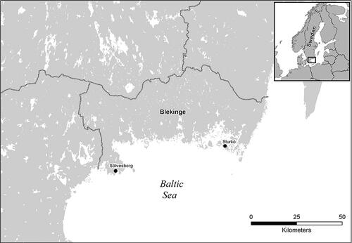 Figure 2. Geographic location of the study. Right: Archipelago of Blekinge with the localities of Sölvesborg and Sturkö. Left: Sweden.