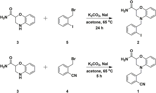 Scheme 1 Synthesis of the benzoxazine-based compound 1 and the labeling precursor 2.