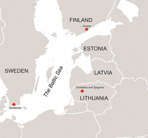 Figure 2. Sites mentioned in this study. Map by M. Ahola. Background map: Wikimedia Commons.