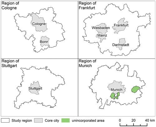 Figure 1. Study regions and core cities.