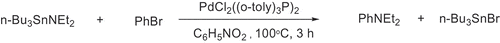 Scheme 2. Migita palladium-catalyzed amination of aryl halides with aminotin compounds.