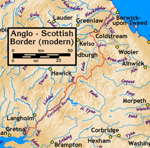 Figure 1. The Anglo-Scottish Border—The Solway to Tweed Line.