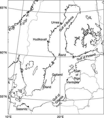 Fig. 1 A map of the Baltic Sea region highlighting areas referred to in this study.