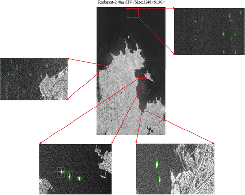 Figure 10. The ship detection results in the RadarSat-2 fully polarized data image.