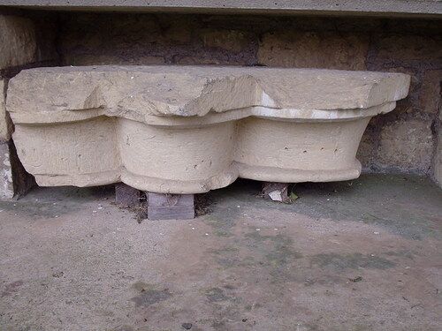 Fig. 13. Byland Abbey: half-pier capital, showing individual bell-rim segments under square impostsS. Harrison