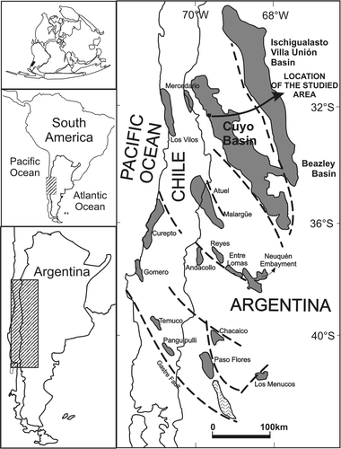 Fig. 1 Map of central Argentina and Chile showing the main Triassic basins (after Morel et al. Citation2003).