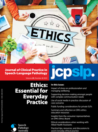 Cover image for Journal of Clinical Practice in Speech-Language Pathology, Volume 25, Issue 2, 2023