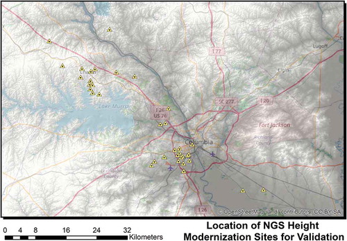Figure 6. Locations of the 36 NGS monuments recovered and where cellular and FIX observations could be observed