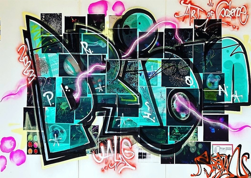 Figure 1. Photograph of the art of science panel. the creativity of a local artist connecting scientific images using graffiti.