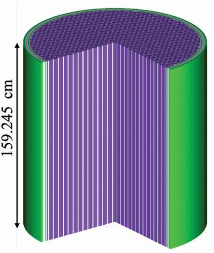 Fig. 10. Simplified SCALE model of the MSRE shown in Fig. 9 without insulation, thermal shield, or shells (simplified core 2).