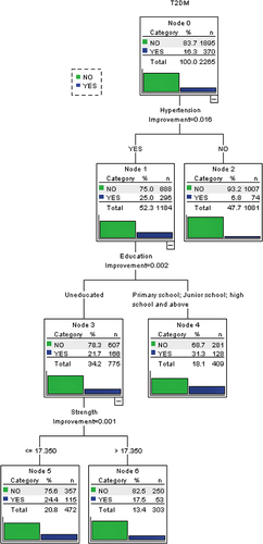 Figure 1 The predictive decision tree model of handgrip strength to T2DM in females.