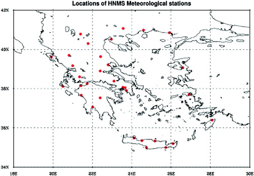 Figure 2. Locations of the 32 surface meteorological stations.