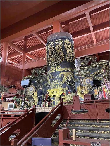 Figure 4. A tourist sitting in the simulated imperial chair to take photos in ‘The Palace of Emperor Qin’ film studio at Hengdian World Studios. Source: Photo by the authors, 2020.