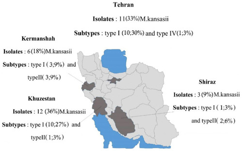 Figure 1 Location and geographic distribution of M. kansasii strains during 2016–2018.