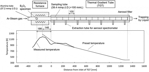 Figure 2. Temperature profile along the furnace and the TGT