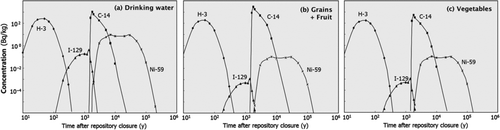 Figure 8 Radionuclide concentration profiles for the intrusion scenario