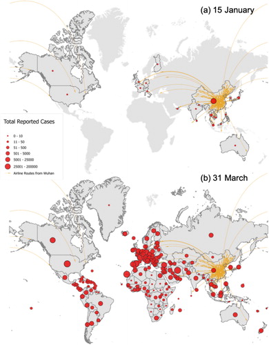 Figure 2. Global distribution of COVID-19 Cases (Jan-March 2020). Data Source: ECDC (2020).