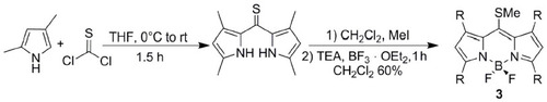 Figure 3 Synthesis of meso-(thiomethyl) BODIPY 3.