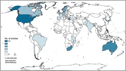 Figure 2. Global distribution of municipal climate change adaptation research included in this review.