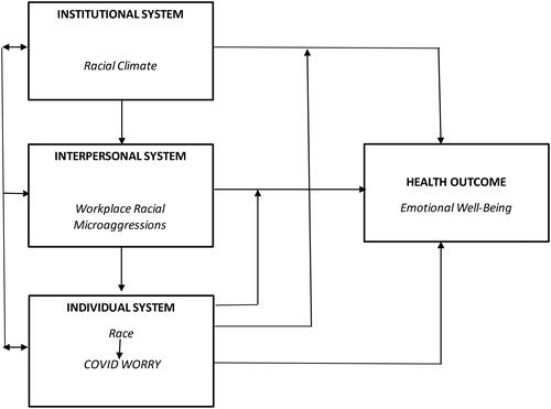 Figure 1. Work and health socioecological model and interrelationships examined