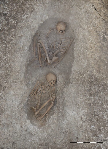 Figure 5. Burials 8101 and 8102 (composite figure derived from photogrammetry by Historic England’s Geospatial Imaging Team [Jon Bedford], based on photographs taken on site during the exposure of each burial).