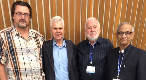 Figure 1. Members of the editorial committee with Dr. Henry Regier at the 2018 IAGLR conference in Toronto, Canada. From left to right: N.E. Mandrak, W. Taylor, H. Regier, and M. Munawar.