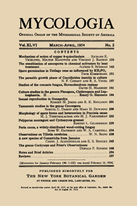 Cover image for Mycologia, Volume 46, Issue 2, 1954