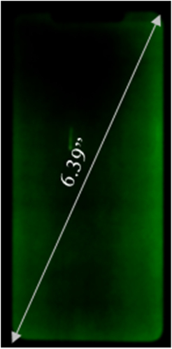 Figure 2. Example image of failure mode phenomenon on the 6.39’ FHD+ AMOLED display panel at 0.02 nit (32 gray at 2 nit, 3 gray at 500nit) with the luminance difference where the panel edge areas are much brighter than the center area.