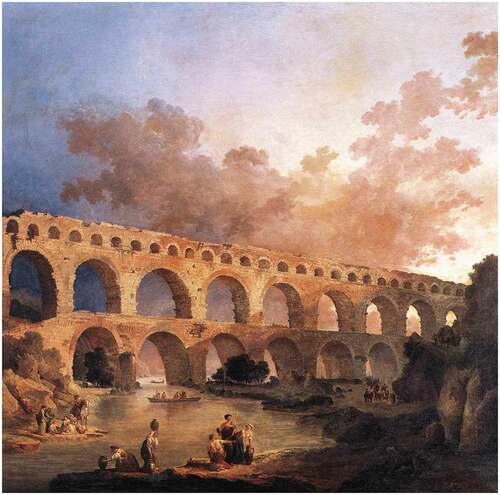 Figure 1. Hubert Robert, Le Pont du Gard, Citation1787, showing the Roman aqueduct (first century CE) outside Nîmes, France. Oil on canvas. Musée du Louvre, Paris, Inv. 7650.