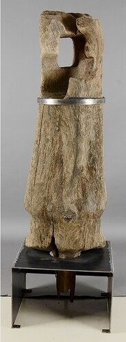 Figure 4. A capstan, 1.20 m high (0.90 m) and 0.40 m wide, salvaged in investigations in the 1990s. This relatively small example was found in the bow of the wreck (Einarsson & Wallbom, Citation2002, p. 8). (Photo: Blekinge Museum).