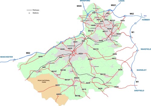Figure 1. Map of Kirklees.Source: Adapted from Kirklees Council (Citation2019). Copyright statement: Contains Ordnance Survey data © Crown copyright and database right 2021.