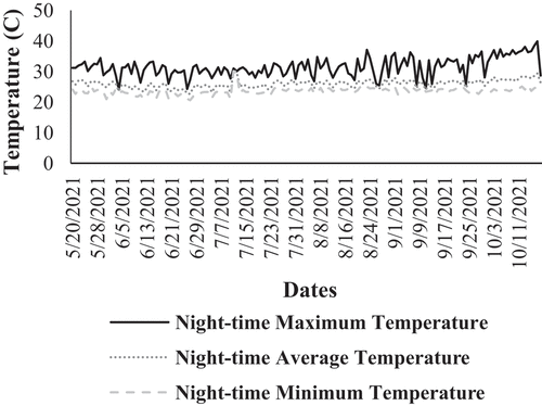 Figure 3b. Night-time temperature under greenhouse environment 1.