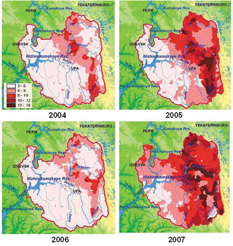 Figure 9. Mapping of simulated specific runoff (L s−1km−2) over the period 2004–2007.